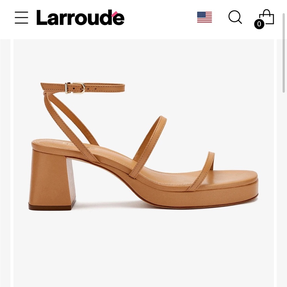 Larroude Gio Tan Block Heel Sandals